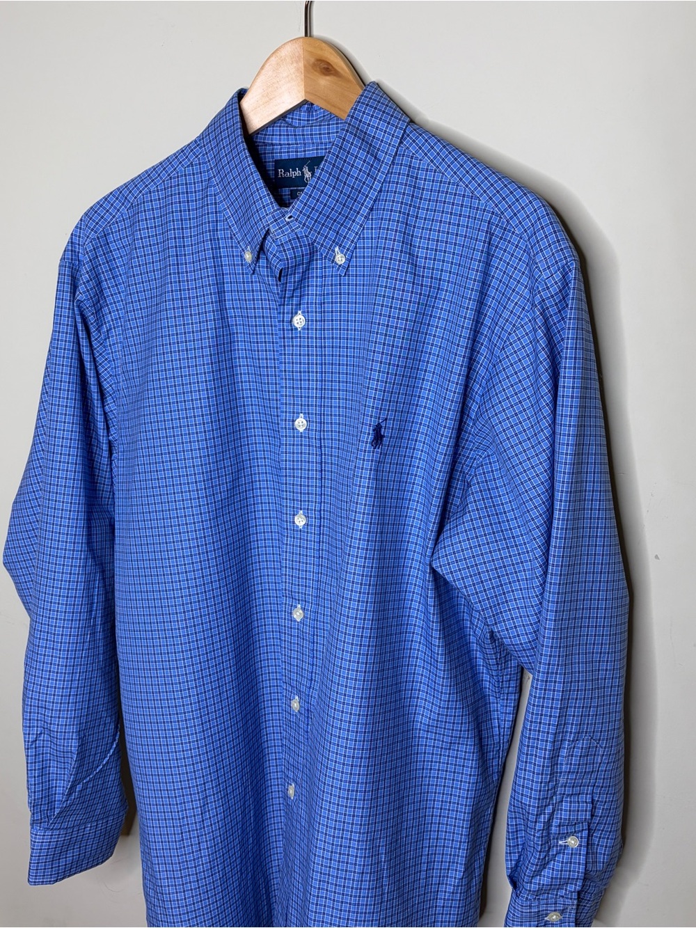 Ralph Lauren Classic Fit Blue Plaid Button Down Shirt Size 16 1/2